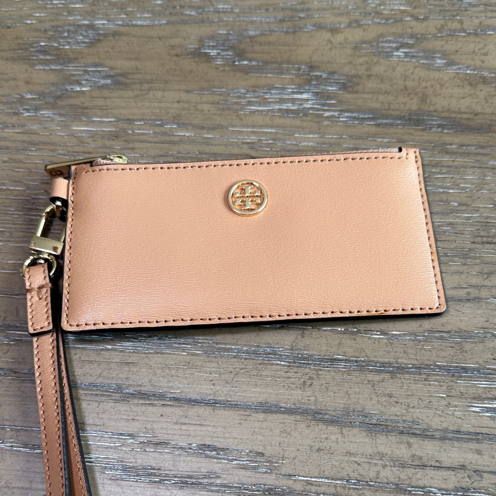 Tory Burch Tan Leather Parker Zip Card Case & Wristlet